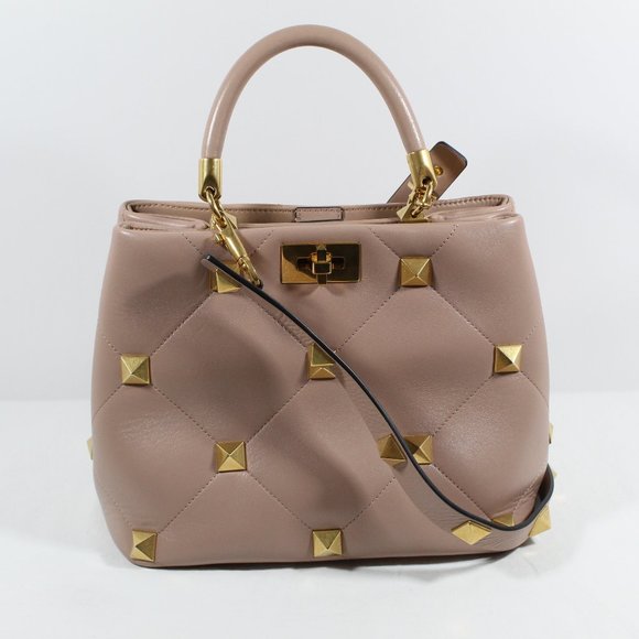 Valentino Garavani Medium Roman Stud Leather Top Handle Bag - Light Pink - Picture 1 of 12